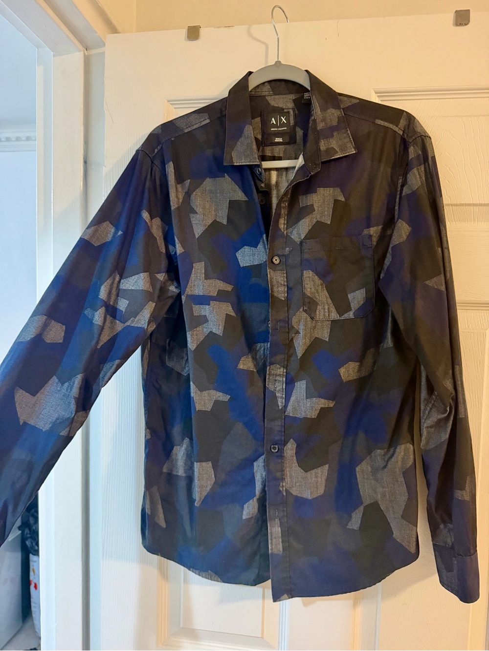 Armani Exchange Men's Blue & Gray Camo Lightweight Shirt Jacket